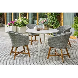 Sunfun Gartenmöbel-Set Solo/Pauline  (5 -tlg., Aluminium/Sintered Stone/Akazie/Polyrattan, Light-Greige//Bambus Grey/Natur)