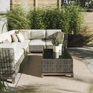 Interiyou Outdoor Teppich Wetterfest Asti - 200x300 cm Taupe - Jute Optik - Wasserfest für Balkon, Terrasse, Garten - Outdoorteppich passend auch für Wohnzimmer, Schlafzimmer und Küche