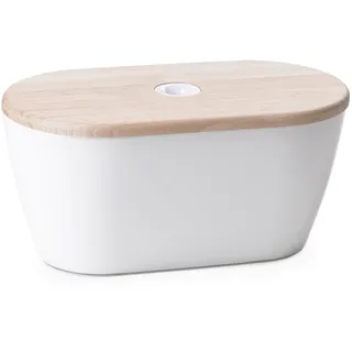 Omada Design Brotkasten oder Brothalter aus Acryl, Made in Italy, Brotkorb, 34x19x17 cm und Fassungsvermögen von 6 L mit Deckel aus Holz als Schneidbrett, Linea Woody, Weiße Farbe