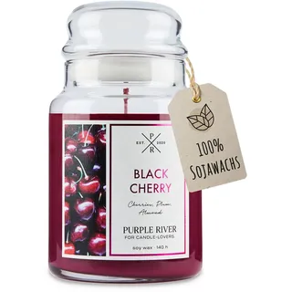 Purple River Große Duftkerze im Glas mit Deckel | Black Cherry | Duftkerze Kirsche | Kerzen lange Brenndauer | Sojawachskerze | Raumduft für Zuhause