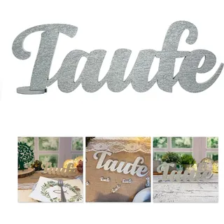 Oblique Unique® Schriftzug Taufe Holz als Tischdeko Echtholz für Taufe Deko Junge Mädchen Verzierung (Silber)