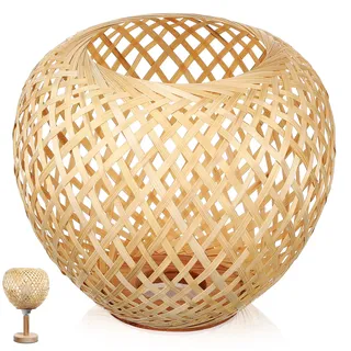 Bambus Lampenschirm 19,5x19,5x15cm Beige für Wohnzimmer | Rattan Lampenschirm Klein, Boho Stil, Handgewebt, Weiche Beleuchtung, Einfache Montage, Schlafzimmer