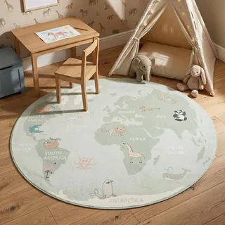 Little Olly Kinderteppich Rund - Globe Mint - Ø 160 cm