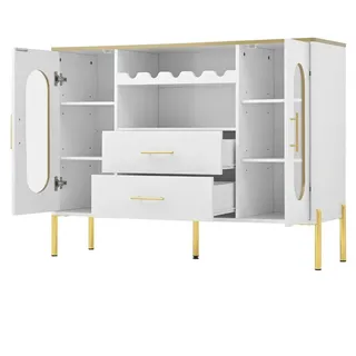 REDOM Sideboard mit goldenen Griffen (Weinregal, Wohnzimmerschrank, 1 St., Glasfronten), Verstellbarer Fuß weiß