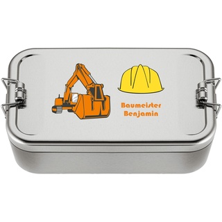 Cadenis Lunchbox XL Bagger personalisiert mit Namen für Kinder aus Metall matt rechteckig 1100 ml