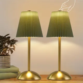 Nachttischlampe 2er Set Tischlampe Kabellos - LED Akku Tischleuchte Dimmbar | Touch USB Aufladbar Esszimmer Lampe Stoff Modern Design Nachttischleuchte für Wohnzimmer Schlafzimmer Esstisch