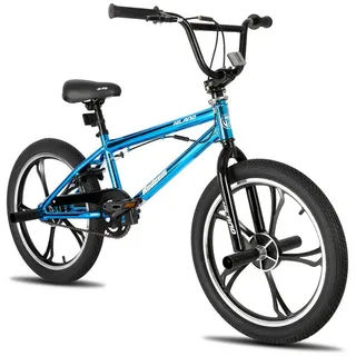 HILAND BMX-Rad 20 Inch 5 Spoke Kids BMX Bike for Boys Girls Ages 5-12, 360 Degree Rotor Freestyle, 4 Pegs Single Speed blau