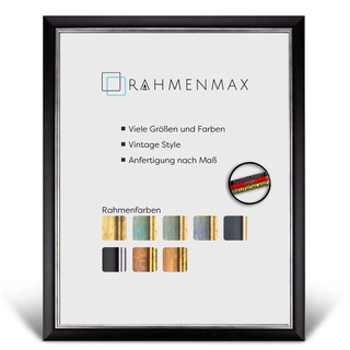RahmenMax® Elsass Bilderrahmen 25x25 cm zum Aufhängen/Vintage Bilderrahmen Maßanfertigung möglich/Posterrahmen aus Holz/Bilder Rahmen in Schwarz-Silber mit Acrylglas/Puzzle Rahmen