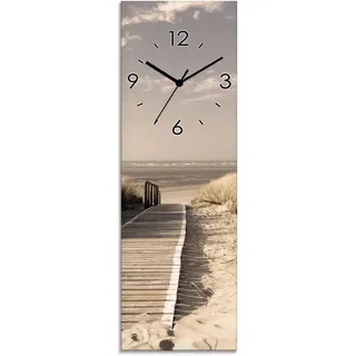 Wanduhr ARTLAND "Nordseestrand auf Langeoog - Steg_Sepia", beige (natur), B:20cm H:60cm T:1,8cm, Wanduhren, Wanduhr, wahlweise mit Quarz- oder Funkuhrwerk, lautlos ohne Tickgeräusche