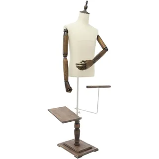 Schaufensterpuppe Männlich, Schneiderpuppe Männliche Mannequin Torso mit Hosenständer und Schuhhalter, Verstellbares Höhe 1.35-1.8m, Abnehmbarer Arm, für Herrenbekleidung (Beige, Braun, L)