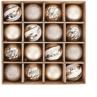 HOHOVYVY Weihnachtskugeln Champagner,6CM 16 Stücke Champagner Farbe Galvani Weihnachten Ball Set Glänzende Baum Anhänger