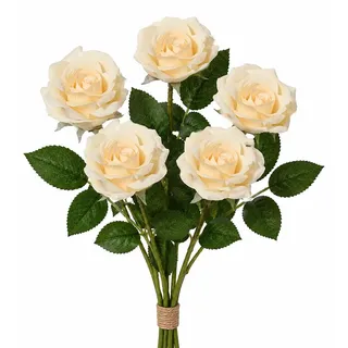 Decoris Künstliche Rosen mit Stiel 8x55cm 5 Stück Creme