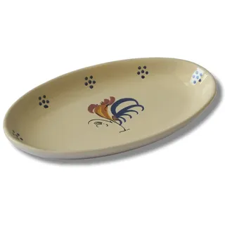 Colì Ovaler Servierteller aus Terrakotta (Hahn, 29 cm) | Majolika