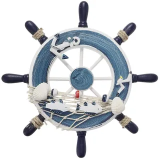 Voarge Aestm Wanddeko Steuerrad Holz Steuerrad Deko mit Fischnetz Schiff Lenkrad Deko Maritime Deko Nautische Boot Haus Garten Dekoration