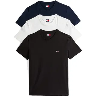 T-Shirt TOMMY JEANS "TJM XSLIM 3 PACK TEE", Herren, Gr. XXL, ecru, schwarz, schwarz night navy, Single Jersey, Obermaterial: 100% Baumwolle, casual, slim fit, Rundhals, Kurzarm, Shirts
