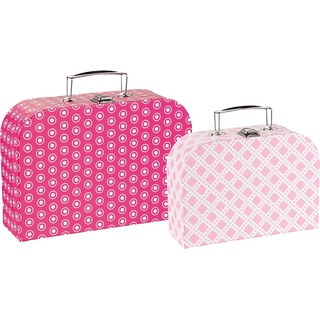 Goki Koffer mit rosa Muster, Groer Koffer: 30 x 20,4 x 9 cm und 25 x 17,7 x 8,5 cm, Metallschlo