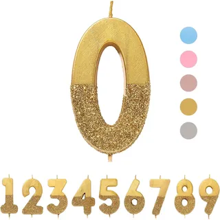 Talking Tables Gold Zahl 0 Geburtstagskerze mit Glitzer – Tortendekoration für Kinder, Erwachsene, 20., 30., 40., 50., 60., Party, Jubiläum, Meilensteinzeitalter
