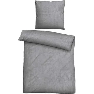 biberna Musselin Bettwäsche 80x80cm, 135x200cm - grau - 80x80/135x200cm