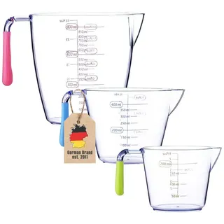 Intirilife 3er Pack Messbecher mit 200 ml, 400 ml und 900 ml - Verschiedenen Größen zum Kochen Backen Abmessen