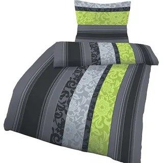 soma Bettwäsche Bettbezug 135x200 80x80 Barock gestreift Boho grau grün bieber warm, Biber, 2 teilig, Warme Biber Flanell 135x200 Weihnachtsbettwäsche Winter kuschelig sale grau|grün