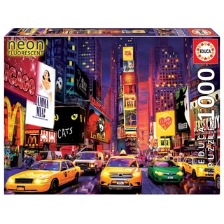 Educa 18499, Time Square, Leuchtpuzzle, 1000 Teile Puzzle für Erwachsene und Kinder ab 11 Jahren, New York, Big Apple, Amerika, neon, leuchtet im Dunkeln
