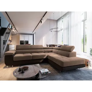 masseno Ecksofa SELVA R-S mit Schlaffunktion L-Form, Sofa mit Bettkasten, Wohnzimmersofa, Couch, Soffa, Bettsofa, Couchgarnitur- Beige, Monolith 09... - Beige