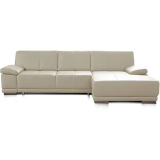 CAVADORE Schlafsofa Corianne in echtem Leder / Eckcouch mit Bettfunktion und beidseitiger Armteilverstellung / 282 x 80 x 162 / Echtleder, weiß