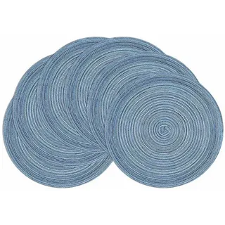 LuxusKollektion Platzset Tischsets Blau Abwaschbar Geflochten Rund 6er Set 6er Set Blau blau