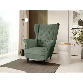 beautysofa Ohrensessel FALCO Chesterfield Textil 82 x 102 x 92 cm Grün