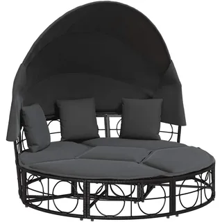 vidaXL Outdoor-Loungebett mit Dach und Kissen schwarz