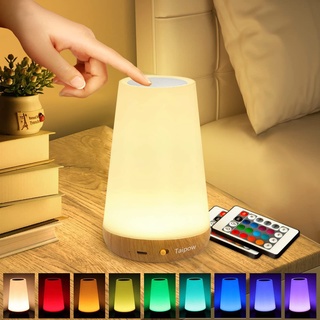 Taipow LED Nachttischlampe Touch Dimmbar mit Fernbedienung, Rgb Farbwechsel Nachtlicht Kinder mit 13 Farben, kabellose Lampe Batteriebetrieben für Schlafzimmer Kinderzimmer Zimmer Room