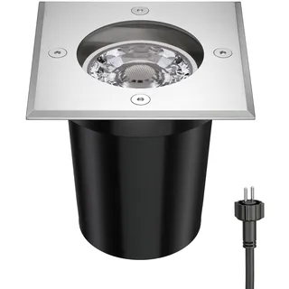 ledscom.de Bodeneinbaustrahler REJA für außen Edelstahl eckig IP67 inkl. GU5.3 LED (weiß, 5,38W, 524lm, 30°)
