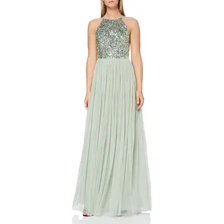 Maya Deluxe Damen Abendkleid Pailletten Cocktailkleid Tüllkleid Kleid Nackenband Elegant Für Hochzeit Brautjungfernkleid Bridesmaid Dress, Sage Green, 36 EU