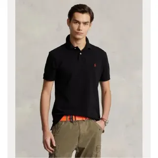 Polo Ralph Lauren für Herren. 710795080006 Schmal geschnittenes Piqué-Poloshirt schwarz (L), Lässig, Baumwolle, Kurzarm