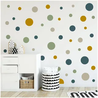 yabaduu Kreise Set 120 Stück Punkte Wandtattoo Kinderzimmer Schlafzimmer Babyzimmer Aufkleber Folie Deko Selbstklebend für Junge Mädchen Pastell Y068 (Y068-3 Blau Grün Senf Beige)