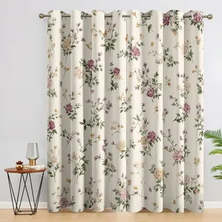 Generisch Bunt Blumen Vorhänge Blickdicht Gardinen mit Ösen, Bauernhaus Vintage Floral Deko Muster Wohnzimmer Schlafzimmer Fenster Verdunklungsvorhänge, H 260 x B 140 cm 2er Set (1C1-134)