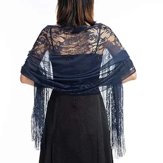 CCAIPU Spitze Stola für Damen, Weich Schultertuch Hochzeit Party Festliche Stola für Abendkleid (Marineblau-A) - 185*65