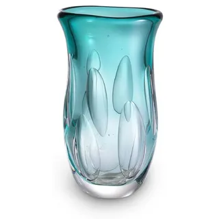 Casa Padrino Luxus Deko Glasvase Türkis 20 x 13 x H. 30 cm - Elegante Blumenvase aus mundgeblasenem Glas - Deko Accessoires