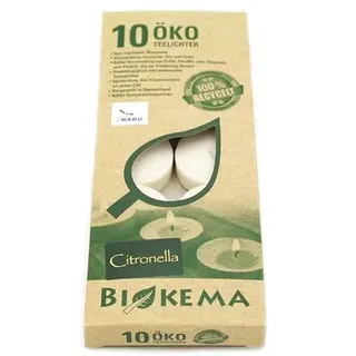 luterna 100% ÖKO-TEELICHTER aus regionaler Bio-Masse, Citronella, BIOKEMA, Ø38 mm, Brenndauer ca. 4h, ohne Aluminiumhülle, 10 Stück pro Verpackung