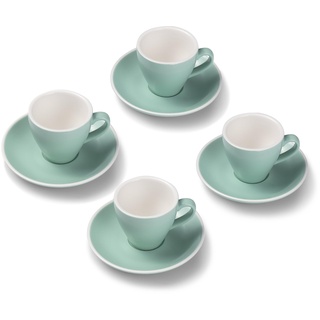 Terra Home 4er Espresso-Tassen Set - Türkis, 90 ml, Matt, Porzellan, Dickwandig, Spülmaschinenfest, italienisches Design - Kaffee-Tassen Set mit Untertassen