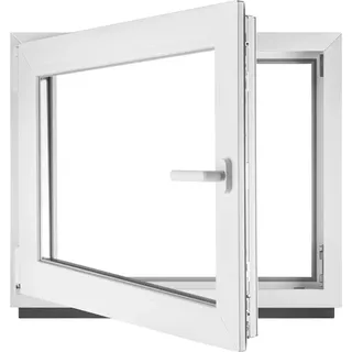 Fenster Kellerfenster Kunststofffenster BxH 60 x 50 cm DIN Links - ALLE GRÖßEN - 2 fach Verglasung BxH 600 x 500 mm - Funktion Dreh-Kipp - BauPlaza - Weiß