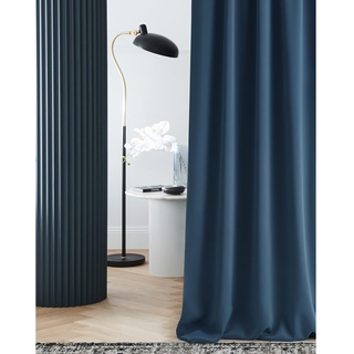 ROOM99 Vorhang mit Ösen Laurel 140 x 260 cm Breite x Höhe Verdunkelung Blickdicht Schiebegardinen Curtain Wohnzimmer Schlafzimmer Dunkelblau, 1 Stück