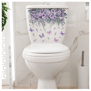 Rouemi Wandtattoo Blumendekoration Aufkleber, Wandaufkleber Toilette Toilettenaufkleber lila