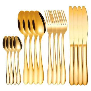 s 24-teiliges Besteckset für 6 Personen, goldenes Besteck aus Edelstahl 18/10, elegant und hochglanzpoliert, perfekt als Geschenk - Gold