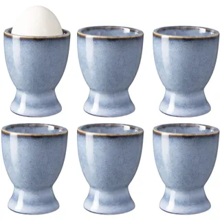 Eierbecher 6er Stück Set Eierhalter Eierständer Porzellan aus Keramik cm für Jeden Frühstückstisch Hart und Weichgekochten Eiern Grau 6 Löffel Light Blue