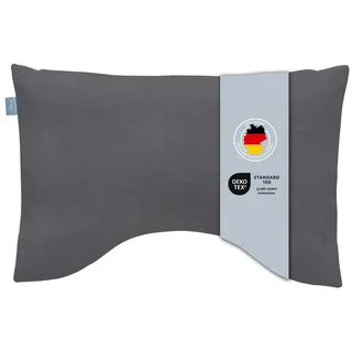 XDREAM Nackenstützkissen Visco Comfort, ergonomisches Nackenkissen mit Memory Effekt, Füllung: 100% Viscoschaum, Bezug: samtig weicher Mikroplüsch, für Rückenschläfer, Seitenschläfer und Bauchschläfer geeignet grau