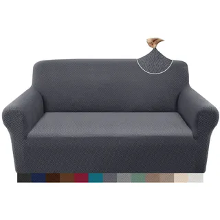 Granbest 2023 Neueste Jacquard Sofabezug 2 Sitzer Superweicher Rutschfester Stretch Couchbezug Vier Jahreszeiten Universal Elastische Sofahusse für Hunde, Katzen, Haustiere (2 Sitzer, Grau)