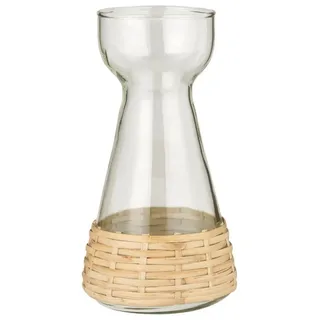 Ib Laursen Hyazinthenvase Konisch Glas mit Rattangeflecht (18,3cm)