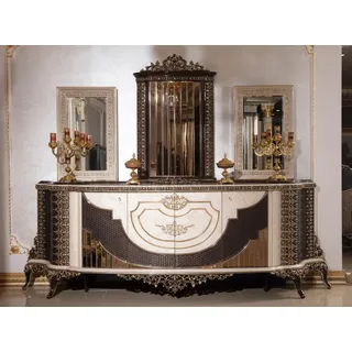 Casa Padrino Luxus Barock Sideboard und 3 Spiegel Creme / Dunkelbraun / Gold