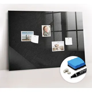 Magnetische Notiztafel - Weißer Marker + Schwamm + Magnete 100 x 70 cm - Dark Stone - Schwarz